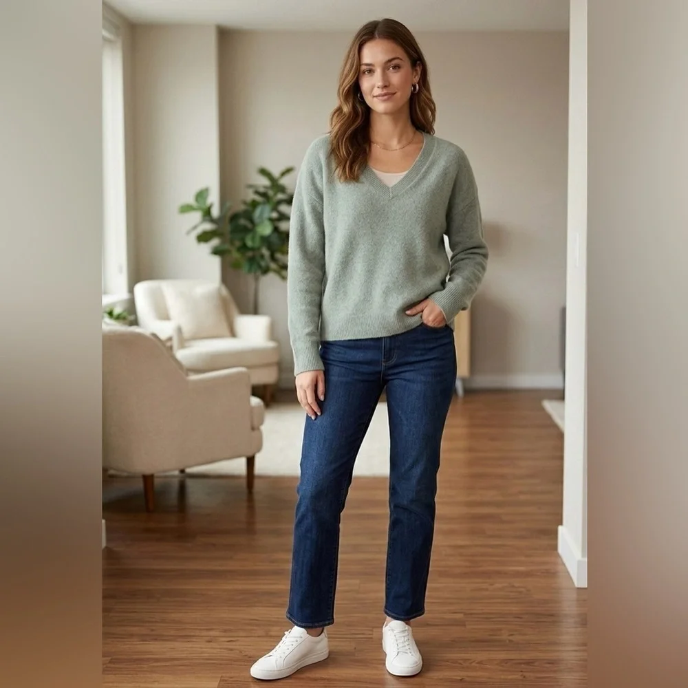 Hudson North Sage Green V-Neck Sweater - Picture 1 of 2